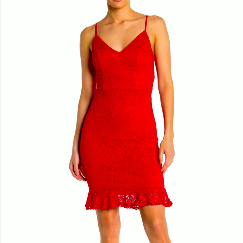 Lace Ruffle Hem Red Dress Small New.